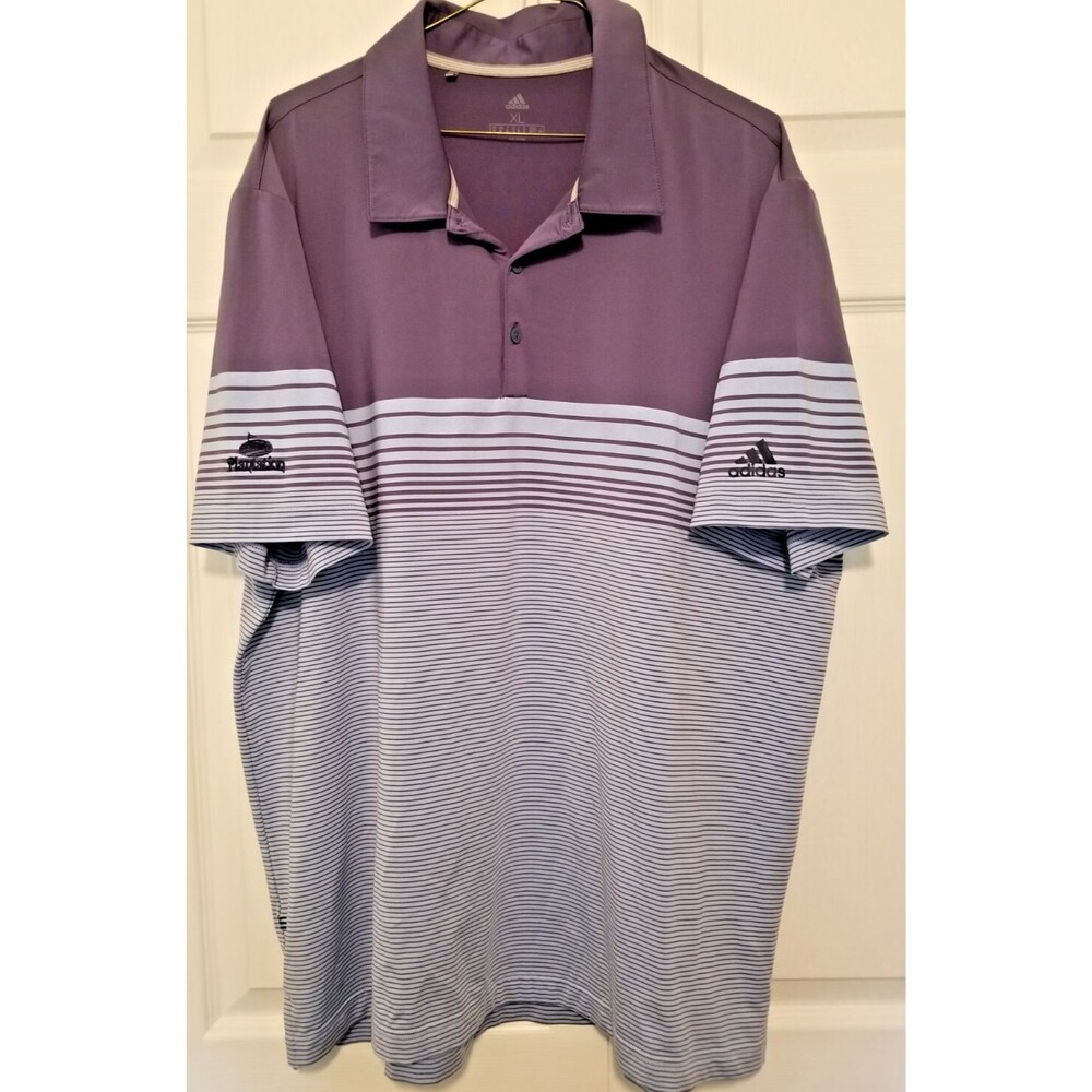 Adidas Men's Golf Polo Shirt Striped Embroidered Logo Gray Blue Size XL